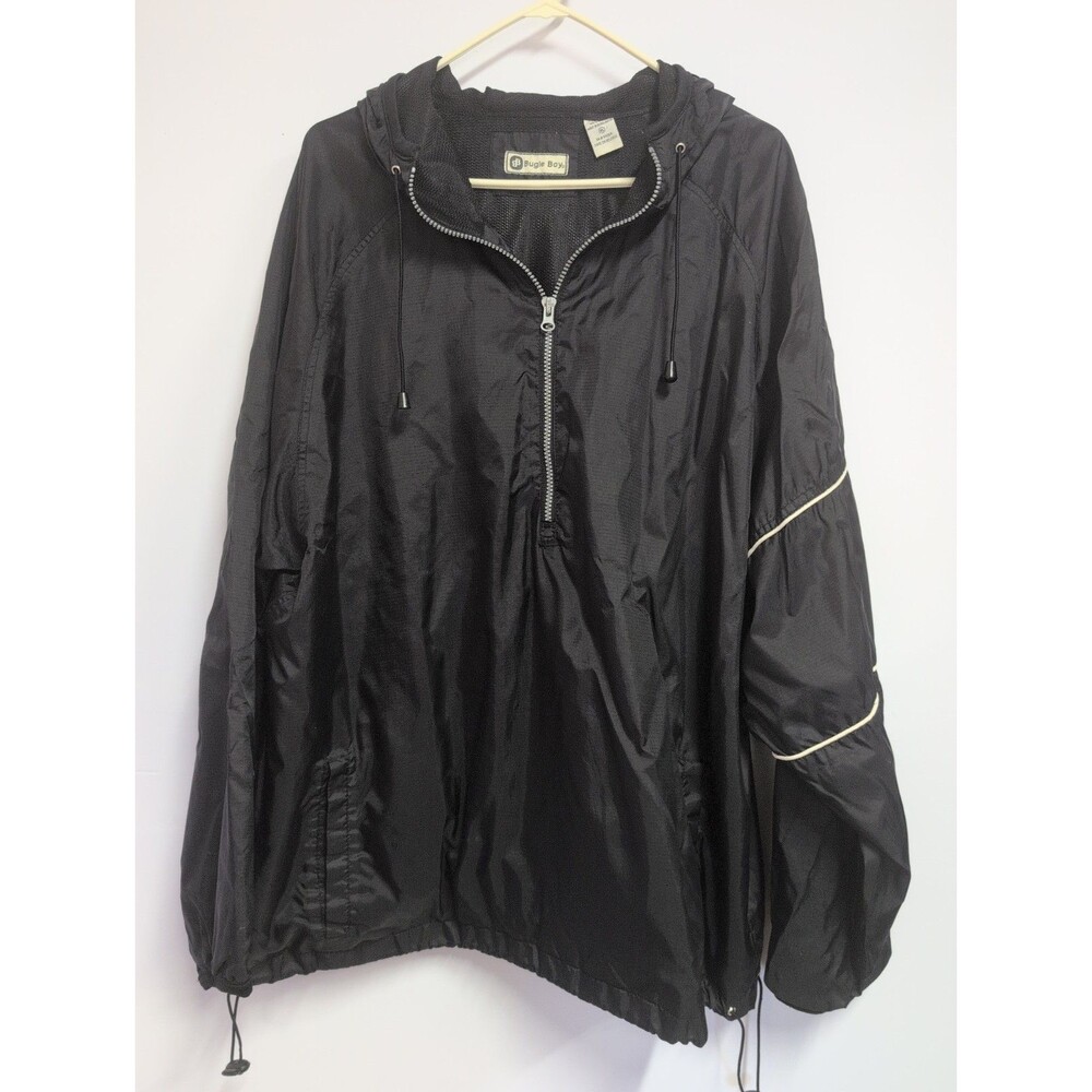 Bugle Boy Men's XL Black Nylon Windbreaker Jacket Hooded Pullover 1/2-Zip
